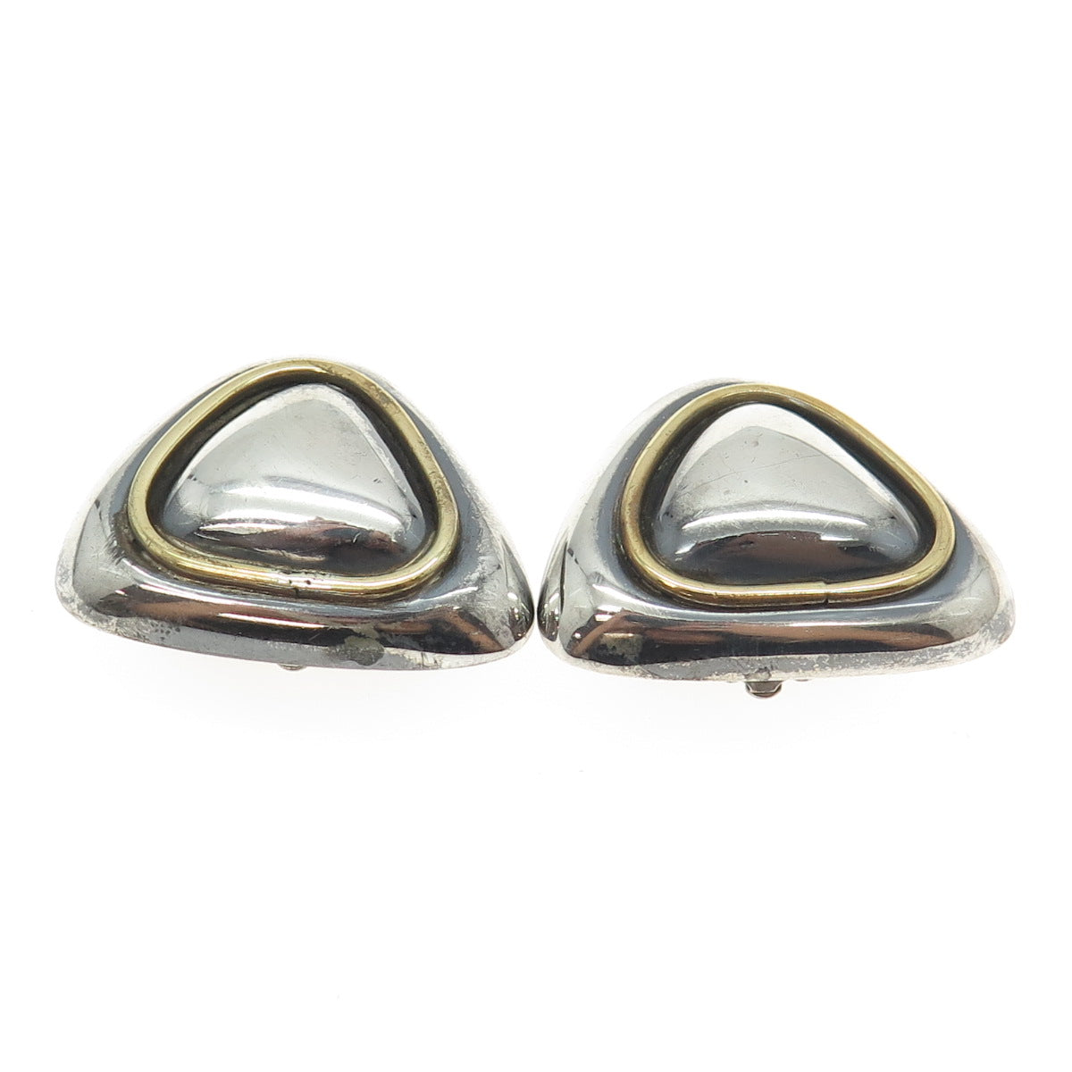 925 Sterling Silver 2-Tone Vintage Mexico Clip On Earrings