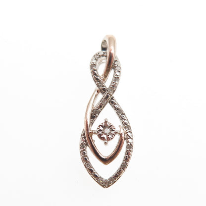 Sun 925 Sterling Silver 2-Tone Real Round-Cut Diamond Infinity Charm Pendant