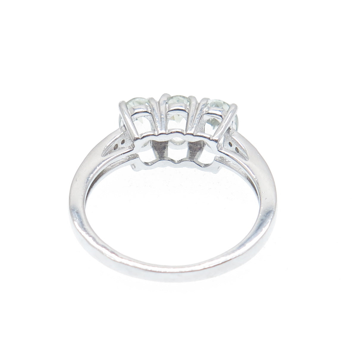 925 Sterling Silver Real Oval-Cut Green Amethyst & C Z Ring Size 6.25