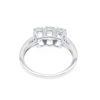 925 Sterling Silver Real Oval-Cut Green Amethyst & C Z Ring Size 6.25