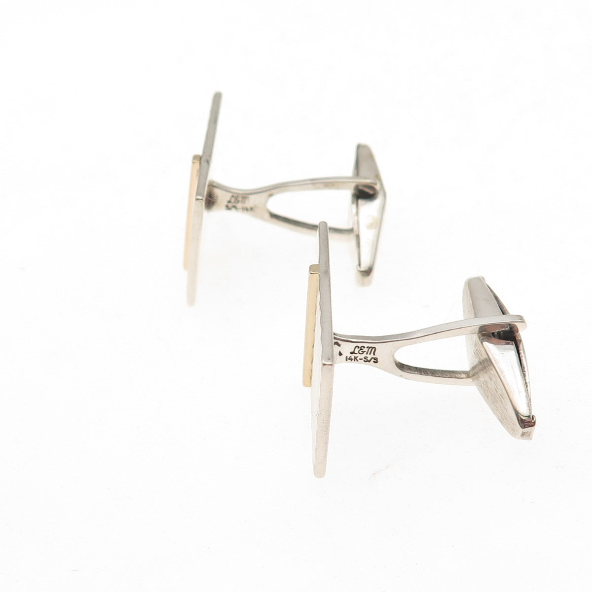 L&M Jewelry 925 Sterling Silver 14K Gold Vintage Ribbed Cufflinks