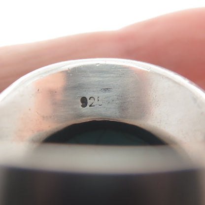 925 Sterling Silver Vintage Real Mountain Turquoise Sun Oxidized Ring Size 10.75