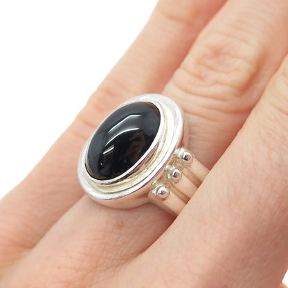 CLYDE DUNEIER CID Sterling Silver Vintage Real Cabochon Black Onyx Ring Size 6