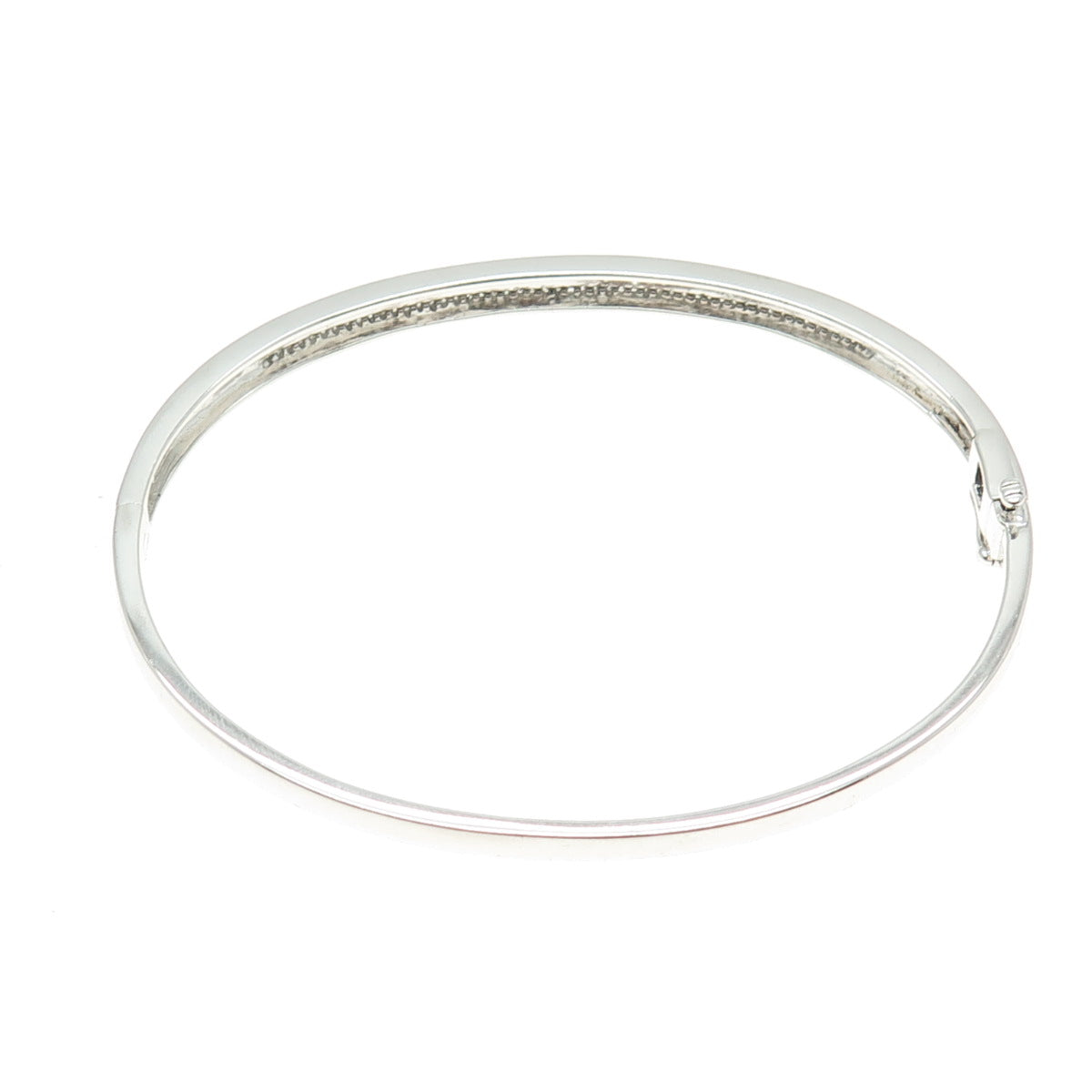 SUN 925 Sterling Silver Real Round-Cut Diamond Bangle Bracelet 7.25"