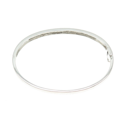 SUN 925 Sterling Silver Real Round-Cut Diamond Bangle Bracelet 7.25"