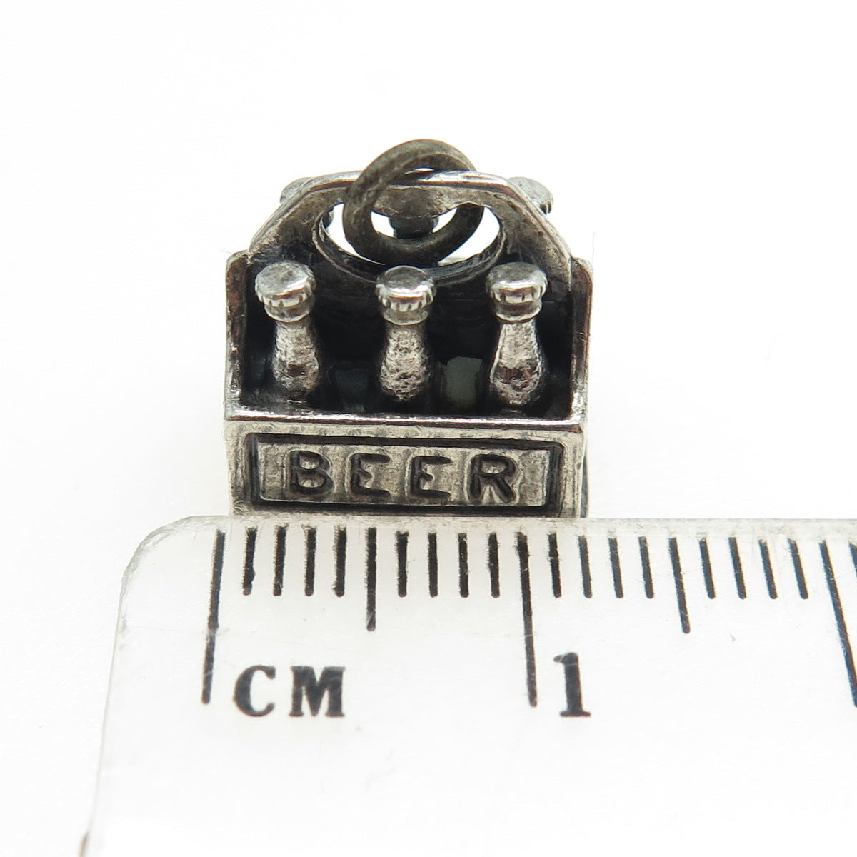 BEAU 925 Sterling Silver Antique Art Deco Beer Case Minimalist 3D Charm Pendant