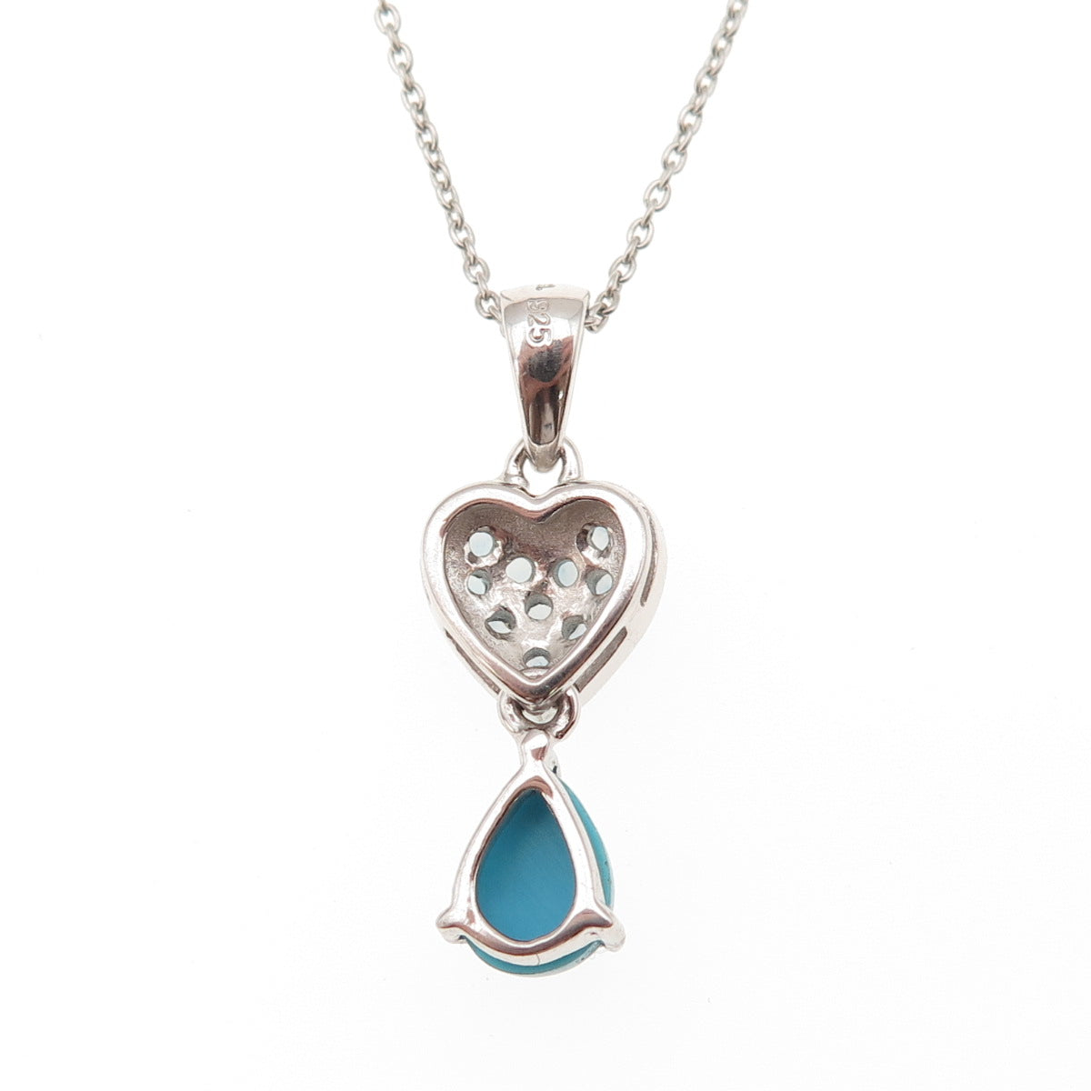 925 Sterling Real Sleeping Beauty Turquoise Blue Topaz Cable Chain Necklace 18"