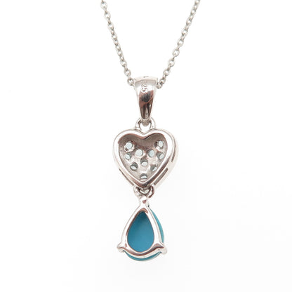 925 Sterling Real Sleeping Beauty Turquoise Blue Topaz Cable Chain Necklace 18"