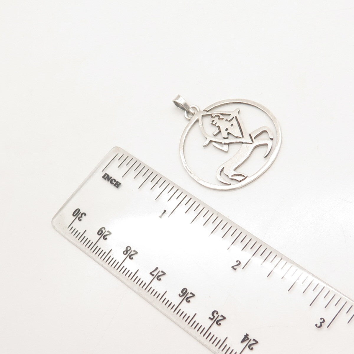 925 Sterling Silver Vintage Mexico "Sagittarius" Zodiac Sign Round Pendant