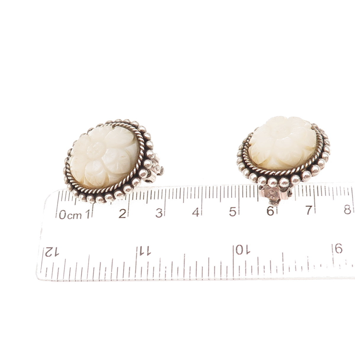Stephen Dweck Sterling Silver Vintage Real MOP Floral Modernist Clip On Earrings