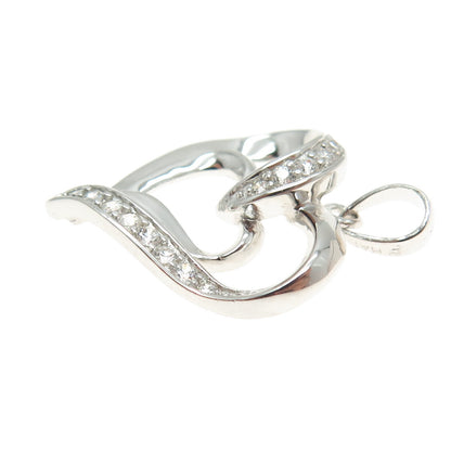 HAN 925 Sterling Silver Round-Cut C Z Double Heart Pendant