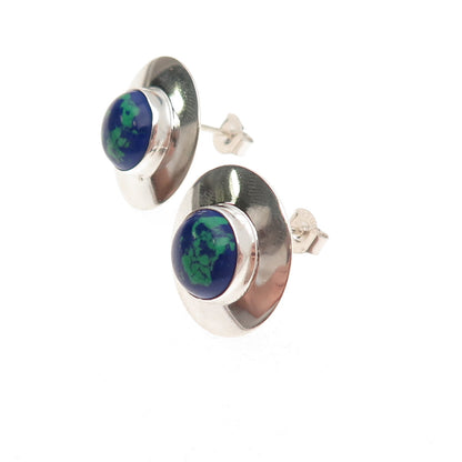 Sally Jack Navajo Old Pawn Sterling Silver Vintage Southwestern Azurite Earrings