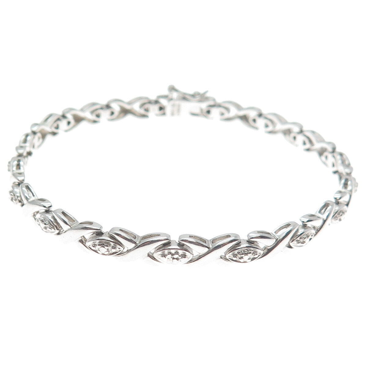 ROSS SIMONS 925 Sterling Silver Real Diamond Accent "XO" Link Bracelet 7.25"