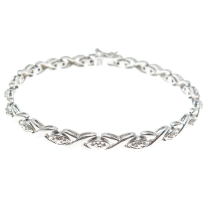ROSS SIMONS 925 Sterling Silver Real Diamond Accent "XO" Link Bracelet 7.25"