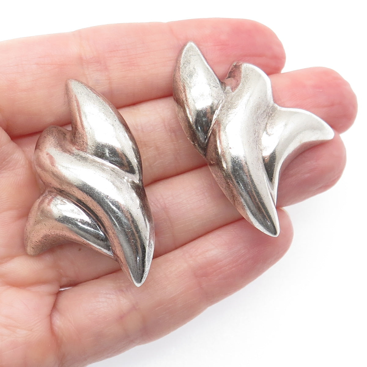 FRANCISCO RIVERA 925 Sterling Silver Vintage Mexico Modernist Clip On Earrings