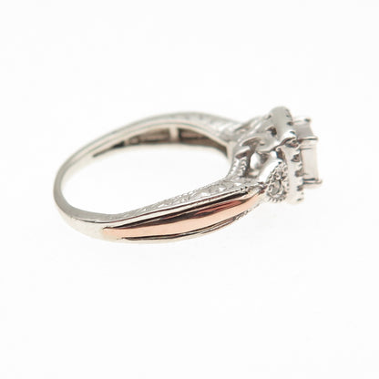 925 Sterling Silver 14K Rose Gold Real Diamond Engagement Ring Size 3.75
