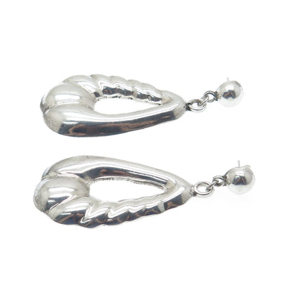 925 Sterling Silver Vintage Mexico Modernist Puffy Teardrop Dangle Earrings