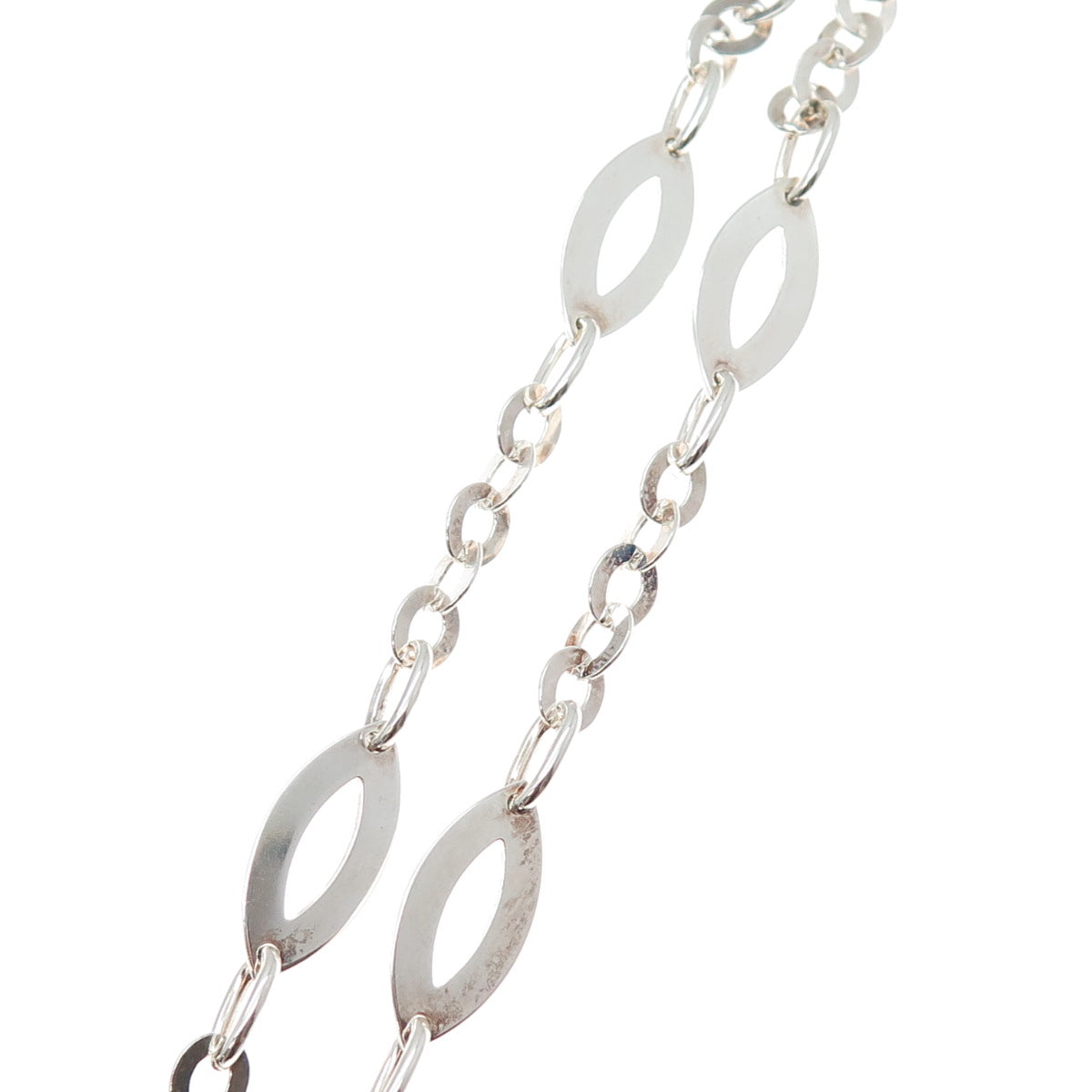 925 Sterling Silver Vintage Marquise-Shape & Oval Disc Chain Necklace 18"