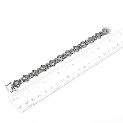 925 Sterling Silver Vintage Ornate Heart Floral Oxidized Bracelet 7"