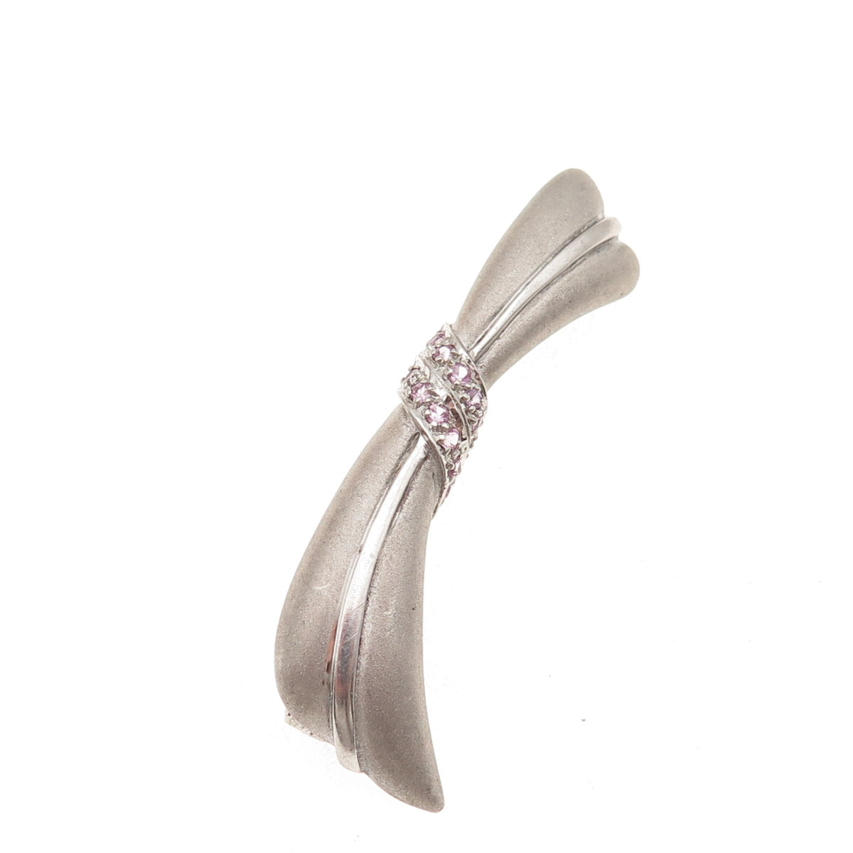 925 Sterling Silver Real Round-Cut Pink Sapphire Modernist Bow Pin Brooch