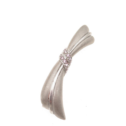 925 Sterling Silver Real Round-Cut Pink Sapphire Modernist Bow Pin Brooch