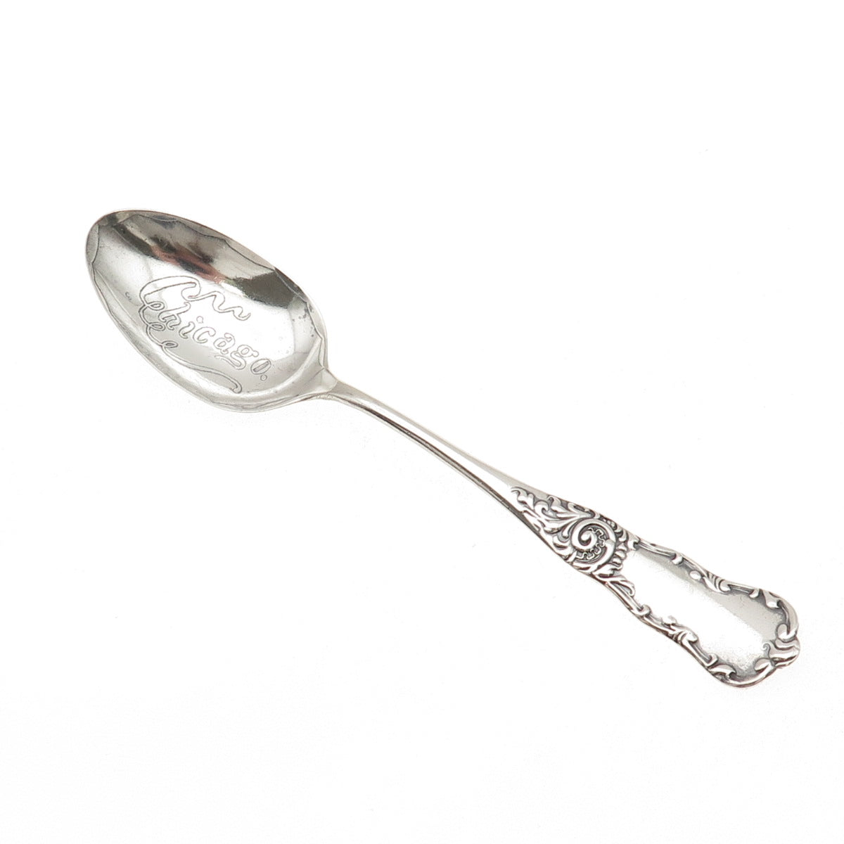 925 Sterling Silver Antique Art Deco Chicago States & Cities Coffee Spoon