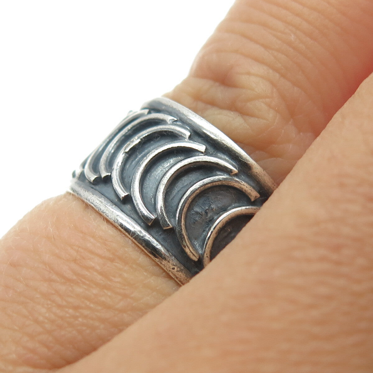 925 Sterling Silver Vintage Mexico Rolo Link Band Oxidized Ring Size 4.5
