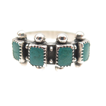 Old Pawn Sterling Silver Vintage Southwestern Turquoise Tribal Ring Size 7.75