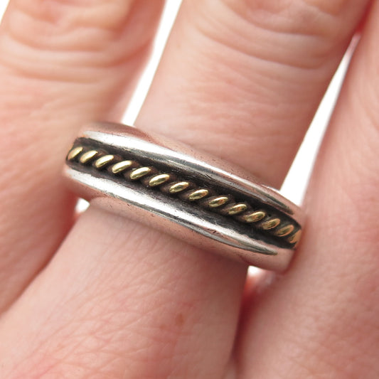 925 Sterling Silver 2-Tone Vintage Mexico Modernist Oxidized Ring Size 8