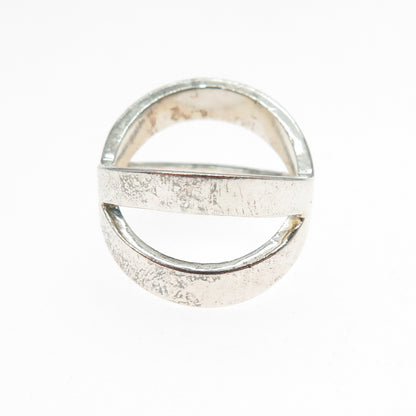 925 Sterling Silver Vintage Modernist Crisscross Oxidized Ring Size 7.25
