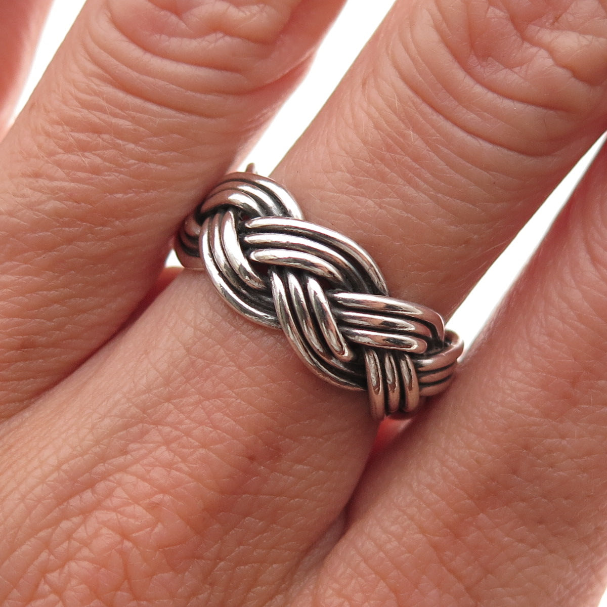 925 Sterling Silver Vintage Mexico Braided Oxidized Band Ring Size 6