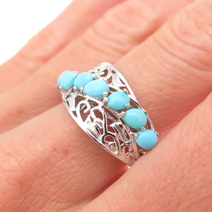 Chuck Clemency 925 Sterling Silver Real Turquoise Floral Scroll Ring Size 8.25