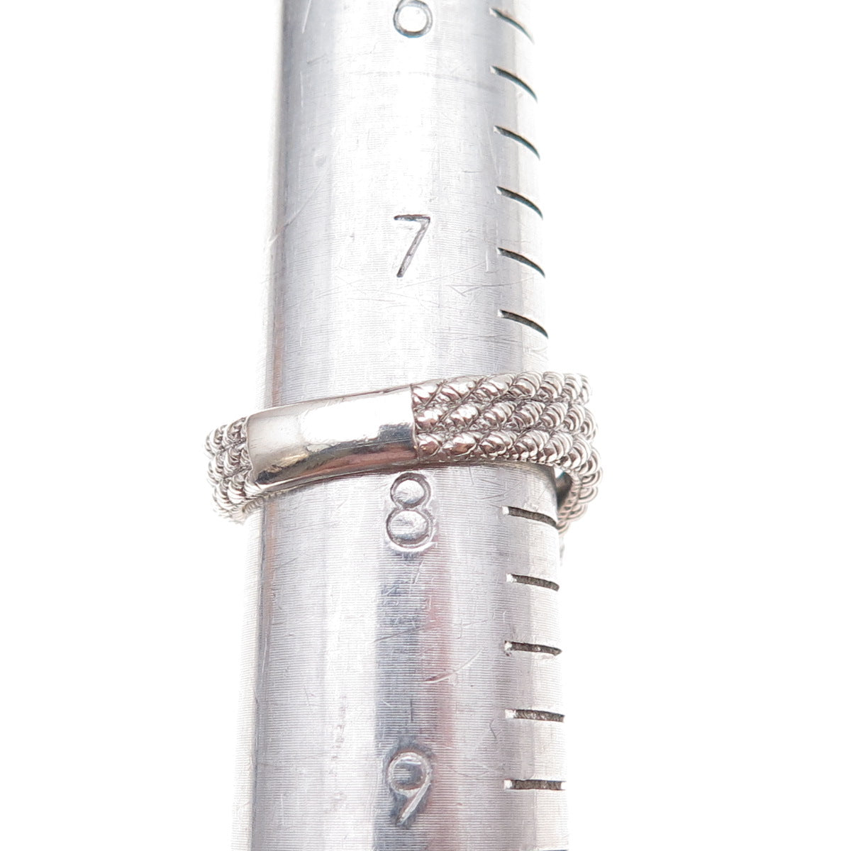 Judith Ripka 925 Sterling Silver C Z Heart 3-Row Adjustable Ring Size 7.75