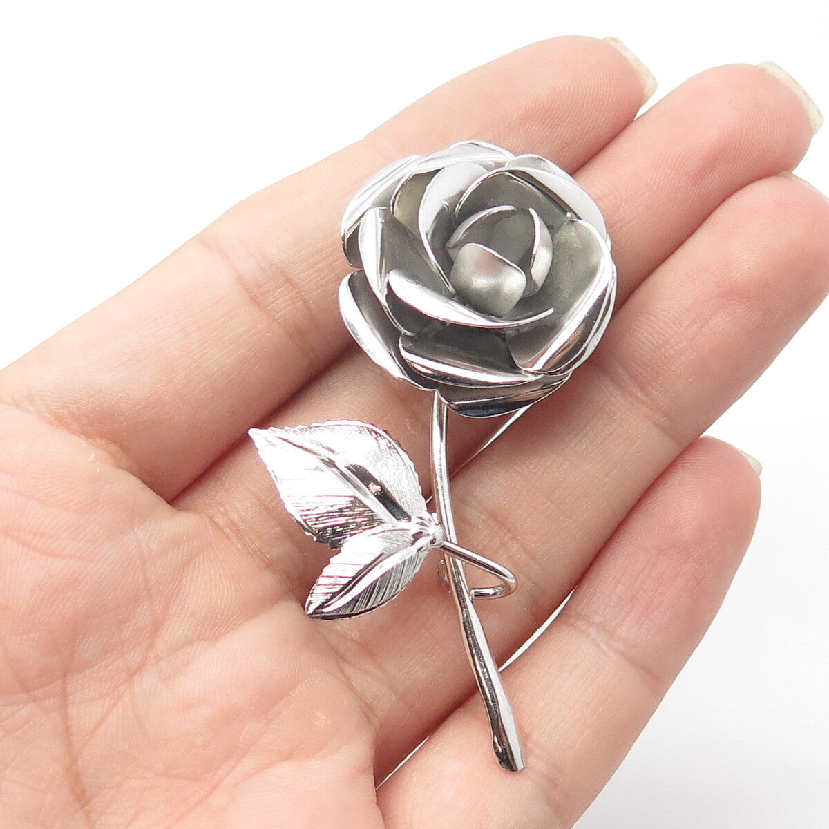 RAIMOND SILVER MFG CO. 925 Sterling Silver Vintage Handmade Rose Flower Brooch