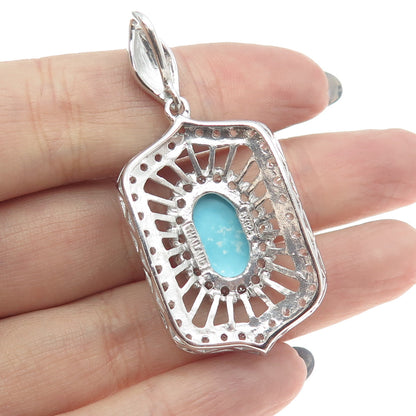 925 Sterling Silver Real White Topaz & Turquoise Bohemian Pendant