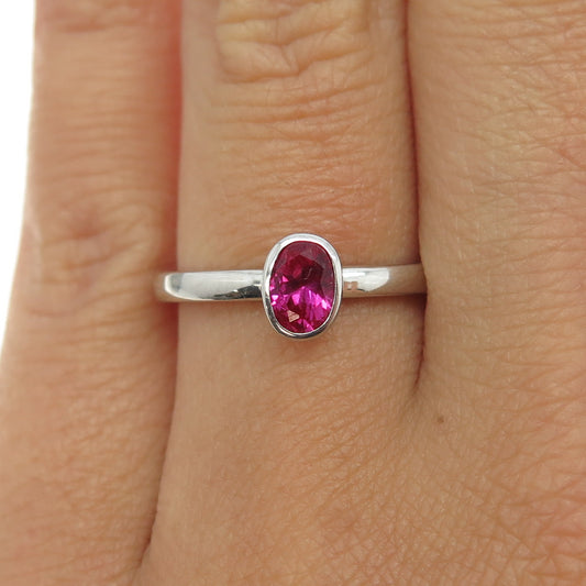 925 Sterling Silver Oval-Cut Lab-Created Pink Sapphire Ring Size 9