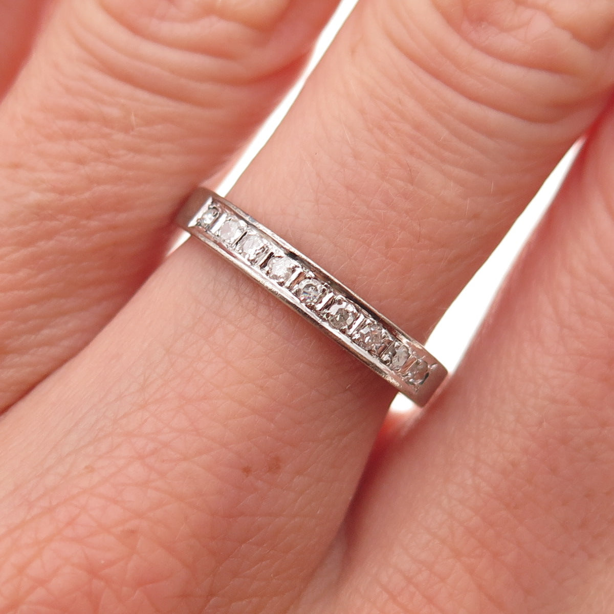 925 Sterling Silver Antique Chinese Export Real Diamond Band Ring Size 6.5