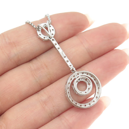 925 Sterling Silver Round-Cut C Z Circle of Life Drop Rolo Chain Necklace 16"