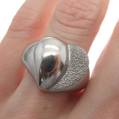 925 Sterling Silver Vintage Modernist Dome Heart Ring Size 7