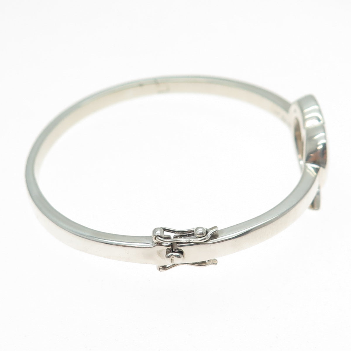 925 Sterling Vintage ALD London Real Diamond Accent Heart Bangle Bracelet 6.5"