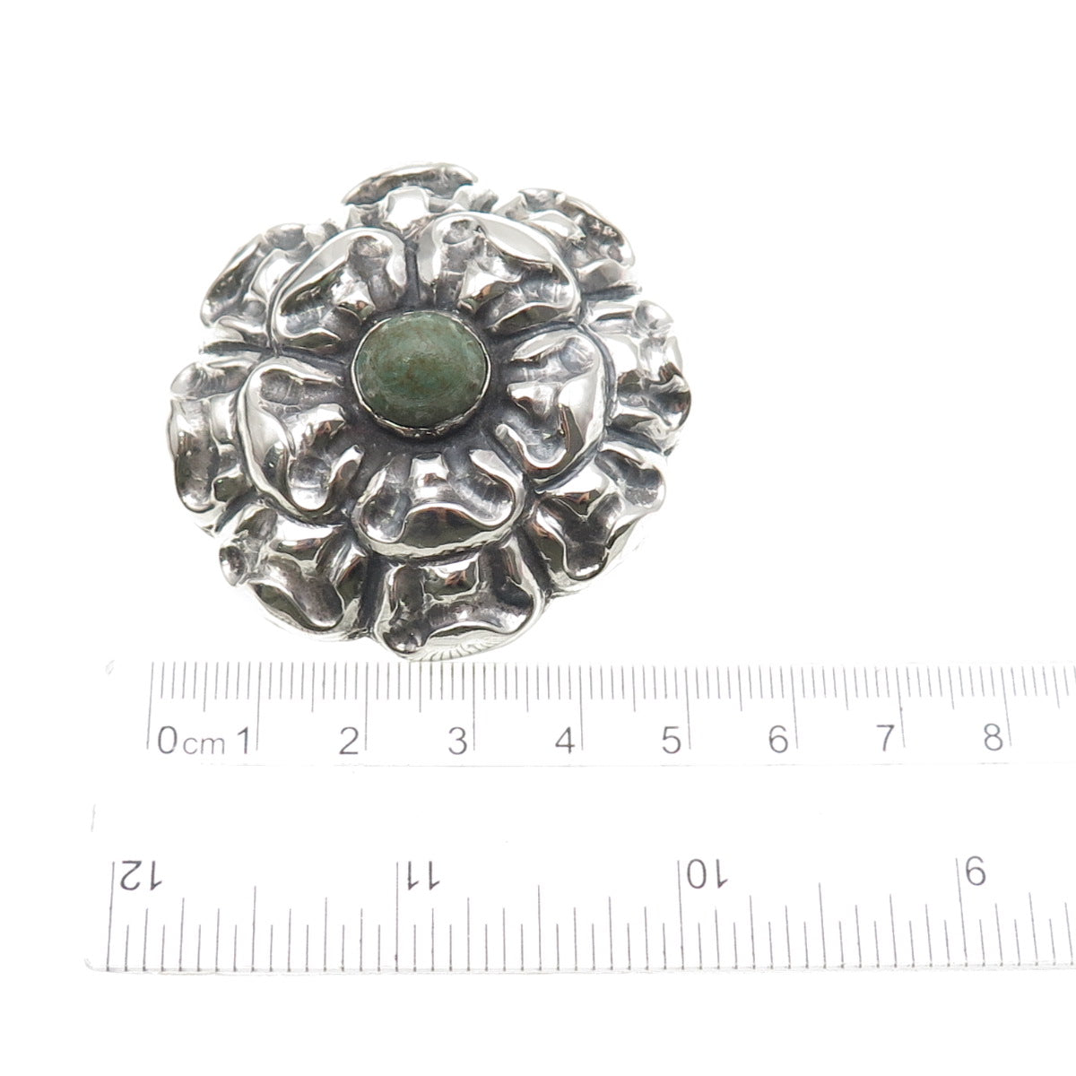 925 Sterling Silver Vintage Mexico Real Turquoise Flower Oxidized Pin Brooch