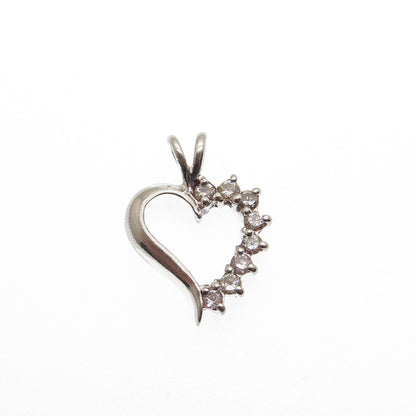 925 Sterling Silver Vintage Round-Cut C Z Heart Minimalist Charm Pendant