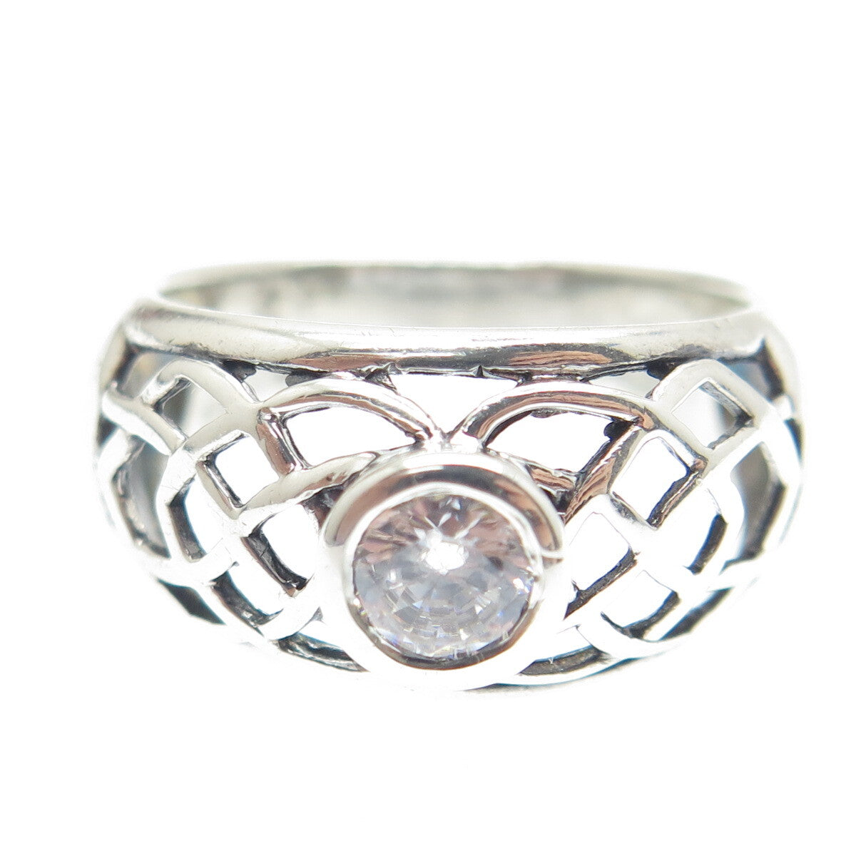 925 Sterling Silver Vintage Round-Cut C Z Woven Ring Size 8.25