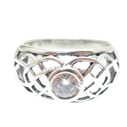 925 Sterling Silver Vintage Round-Cut C Z Woven Ring Size 8.25