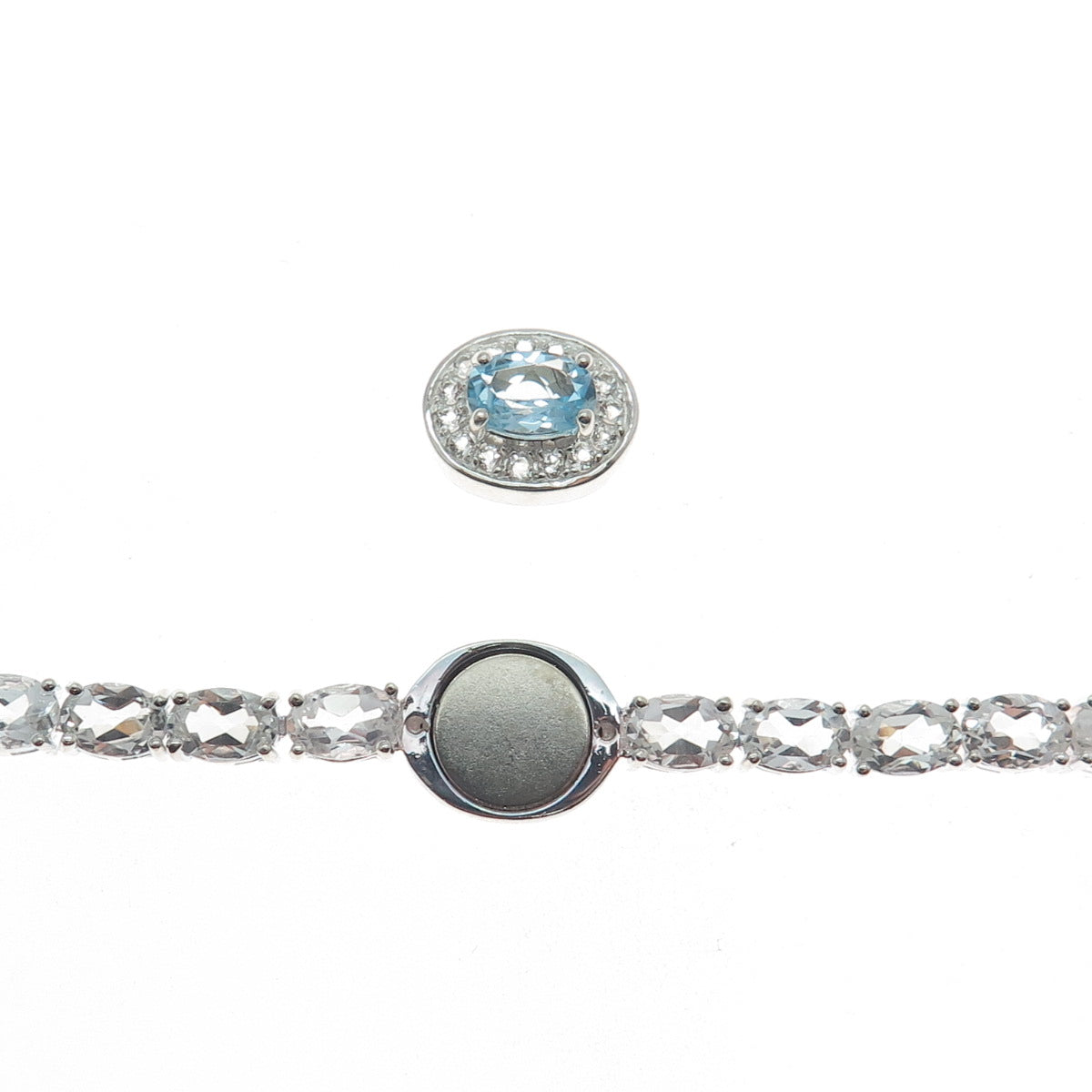 925 Sterling Blue & White Topaz Interchangeable Adjustable Bolo Bracelet 6-9.75"
