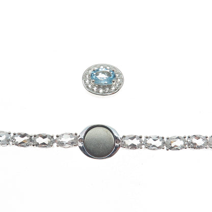 925 Sterling Blue & White Topaz Interchangeable Adjustable Bolo Bracelet 6-9.75"