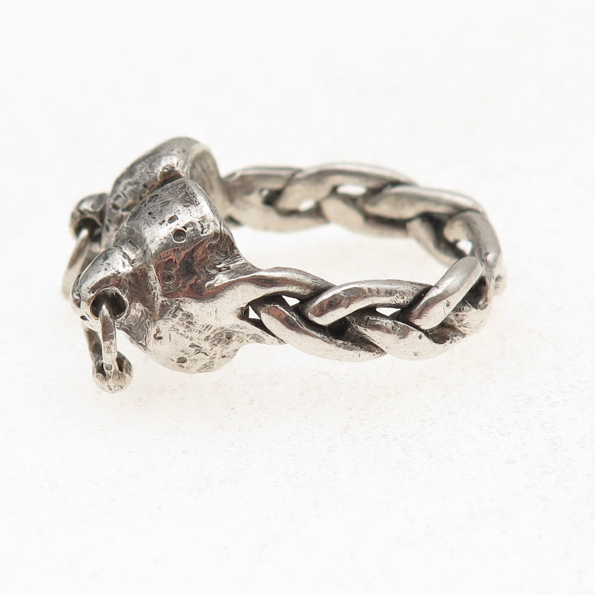 925 Sterling Silver Antique Art Deco Woven Oxidized Ring Size 11.25