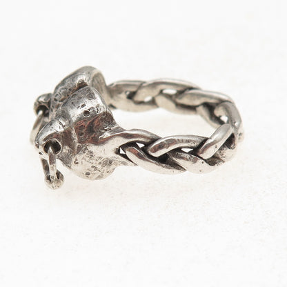 925 Sterling Silver Antique Art Deco Woven Oxidized Ring Size 11.25