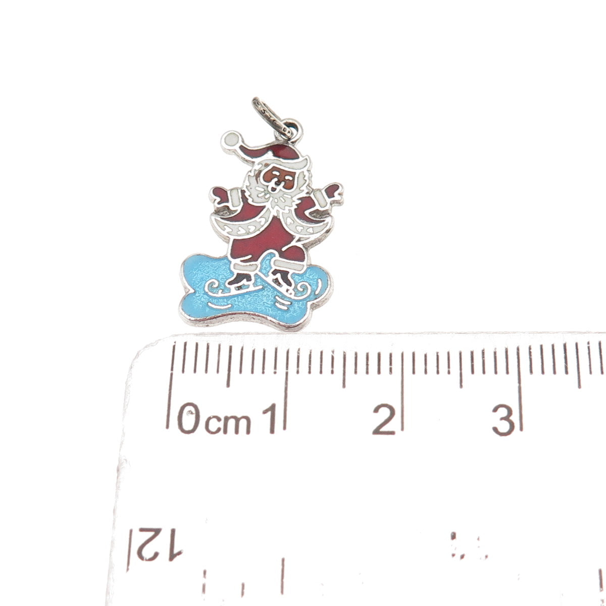 Danecraft 925 Sterling Silver Vintage Enamel Santa Ice Skate Mini Charm Pendant