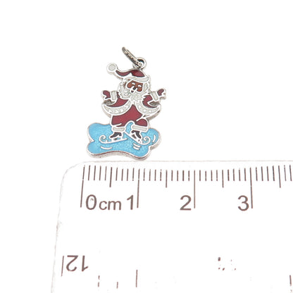 Danecraft 925 Sterling Silver Vintage Enamel Santa Ice Skate Mini Charm Pendant